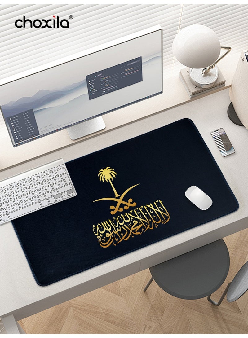 تشوكسيلا وسادة ماوس واحدة عليها علم المملكة العربية السعودية، وسادة ماوس بشعار المملكة العربية السعودية، وسادة ماوس للألعاب، قاعدة مطاطية مانعة للانزلاق، وسادة طاولة بحواف مخيطة، وسادة لوحة مفاتيح للاعبين، هدية مثالية للمكاتب والمنازل، هدية رائعة لليوم الوطني السعودي، 60×30×1 سم، أسود - Image 2