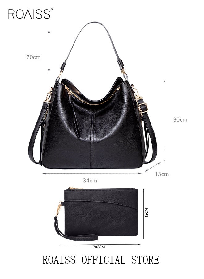 roaiss - Large Crossbody Bags Ladies Shoulder Handbags Purse Set for Women Hobo Totes PU Leather Purses and Handbags Shoulder Bag Vegan Leather Tote Brown - Image 1
