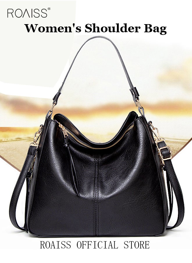 roaiss - Large Crossbody Bags Ladies Shoulder Handbags Purse Set for Women Hobo Totes PU Leather Purses and Handbags Shoulder Bag Vegan Leather Tote Brown - Image 1