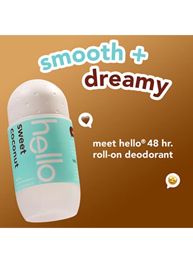 Hello Sweet Coconut Roll On Deodorant Aluminum Free for Women Men 48 Hour Non Sticky Dries Quick No White Residue Travel Size 2 Pack 169 oz Each - Image 4