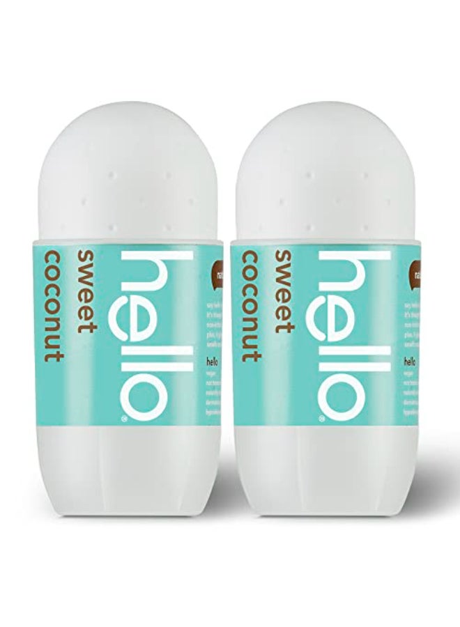 Hello Sweet Coconut Roll On Deodorant Aluminum Free for Women Men 48 Hour Non Sticky Dries Quick No White Residue Travel Size 2 Pack 169 oz Each - Image 1