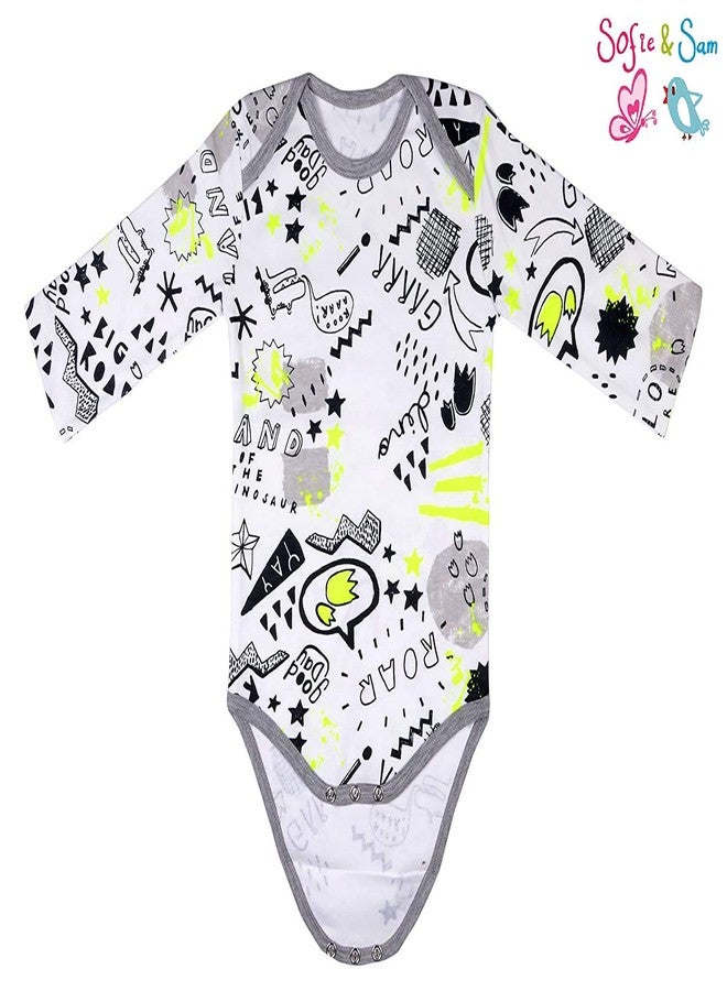 Sofie & Sam Premium Cotton 1 Pc Baby Romper Full Sleeves (3-6) Months - Dianosour/Grey-Yellow - Image 2