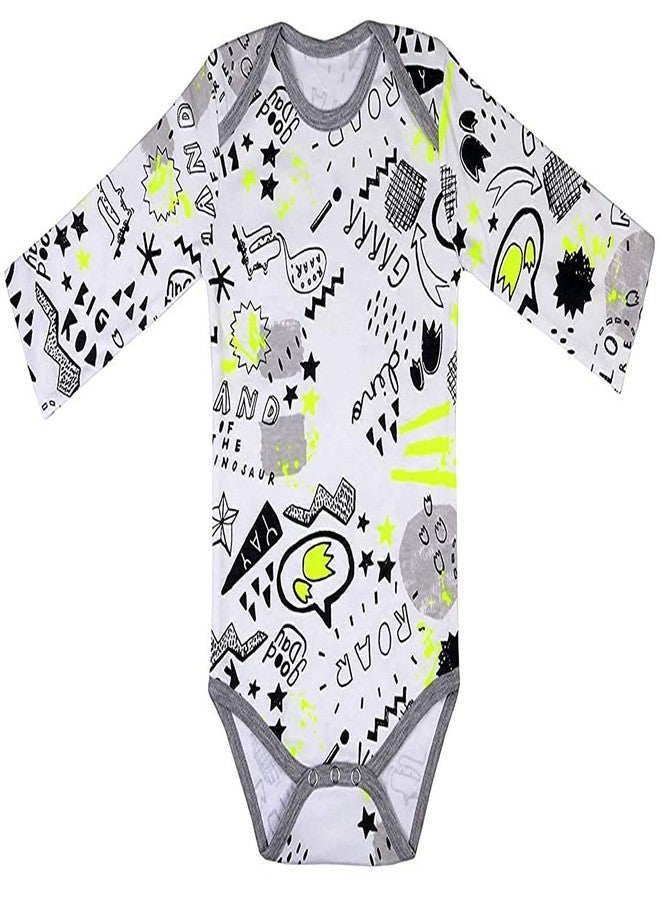 Sofie & Sam Premium Cotton 1 Pc Baby Romper Full Sleeves (3-6) Months - Dianosour/Grey-Yellow - Image 1