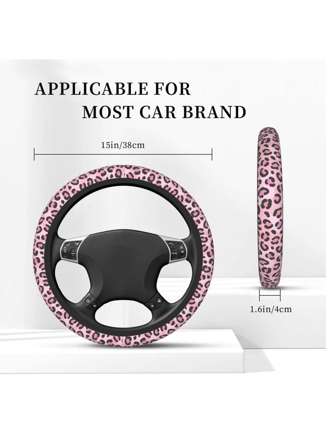Gwwens Steering Wheel Cover for Women,Universal Auto Steering Wheel 14-15 Inch Car Interior Accessories with 2PCS Car Coasters,Suitable for Men and Women (Pink, one Size) - Image 3