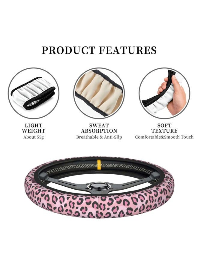 Gwwens Steering Wheel Cover for Women,Universal Auto Steering Wheel 14-15 Inch Car Interior Accessories with 2PCS Car Coasters,Suitable for Men and Women (Pink, one Size) - Image 4