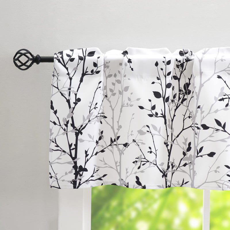 Luvyohmee Tree Branch Printed Valance Curtain  18 Inches Long Kitchen Valance  Black And Grey Window Valances For Kitchen  Bathroom  Dining Room  Living Room  Bedroom And Kids Room 1Panel - Image 3