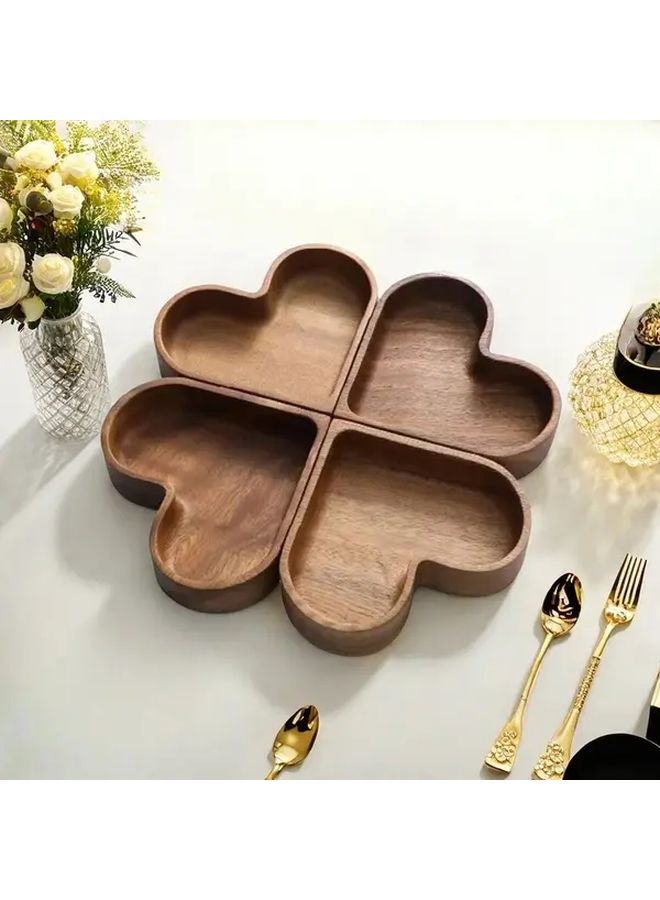 Walnut Wooden Interlocking Heart Shaped Serving Platter Set 4pcs For Party - Image 1