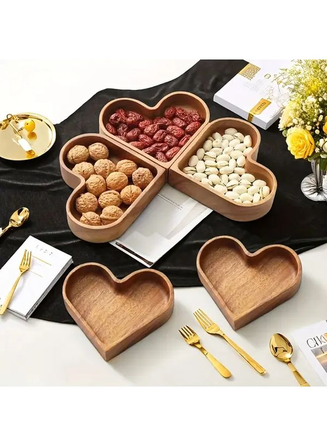 Walnut Wooden Interlocking Heart Shaped Serving Platter Set 4pcs For Party - Image 3
