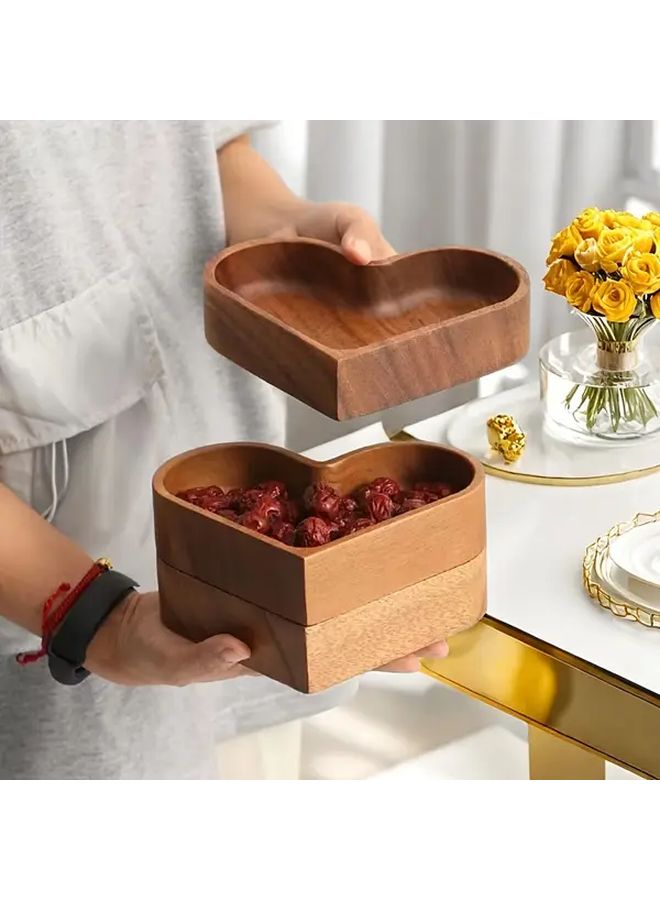 Walnut Wooden Interlocking Heart Shaped Serving Platter Set 4pcs For Party - Image 5