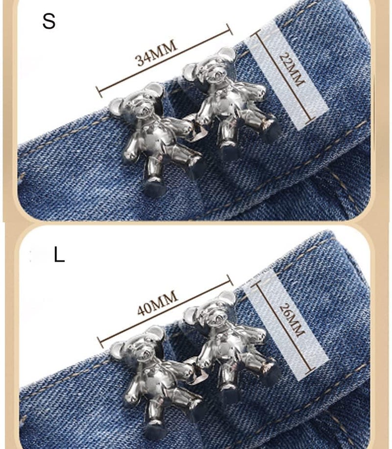 klarako Cute Bear No-sew Waist Button, Bear Buttons For Jeans, Bear Jean Button Pins, Bear Pins For Pants, Teddy Bear Jean Clips (4 pairs-I,S) - Image 3