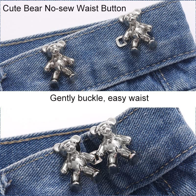 klarako Cute Bear No-sew Waist Button, Bear Buttons For Jeans, Bear Jean Button Pins, Bear Pins For Pants, Teddy Bear Jean Clips (4 pairs-I,S) - Image 4