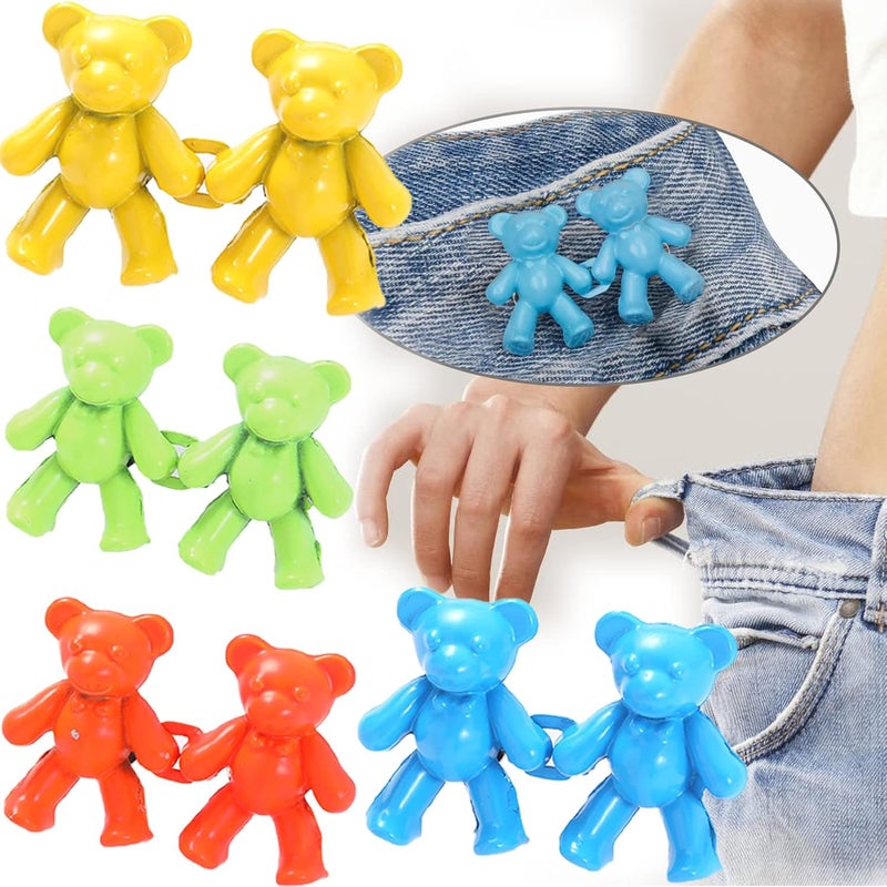 klarako Cute Bear No-sew Waist Button, Bear Buttons For Jeans, Bear Jean Button Pins, Bear Pins For Pants, Teddy Bear Jean Clips (4 pairs-I,S) - Image 1