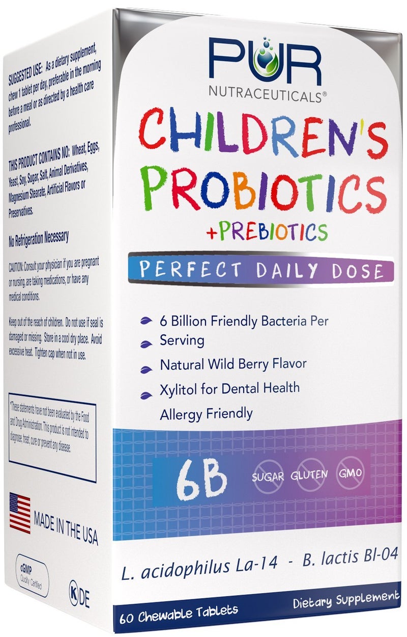 Childrens Probiotics Prebiotics 6 Billion CFUsServing 60 Chewable Tablets 2 Month Supply with Prebiotics Sunfiber FOS for 10X More Effectiveness 100 All Natural Made in USA