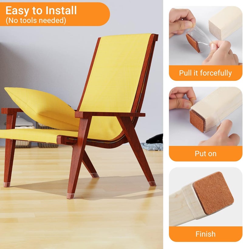 Glaais 36 Pcs Square Chair Leg Floor Protectors, Felt Furniture Pads for Hardwood Floors, Chair Leg Protectors for Hardwood Floors, Floor Protectors for Chairs, No Scratches and Reduce Noise - Large Size - Image 5