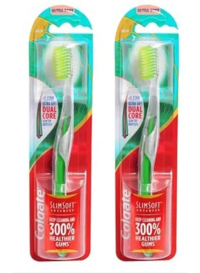 Colgate Adult Slim Soft Advance Manual Toothbrush Ultra Soft Toothbrush (2 Toothbrushes),Multicolour - Image 1