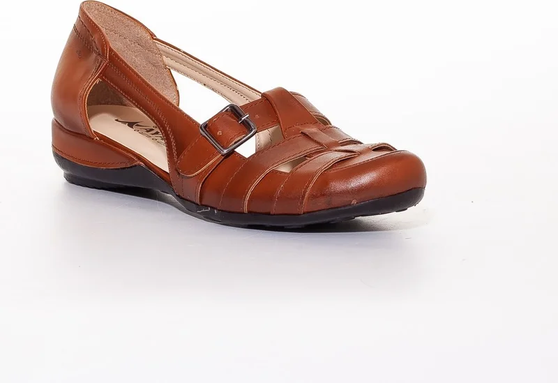 Dilimler Ayakkabı Slices Shoes Buckle Tan Women's Ballerinas