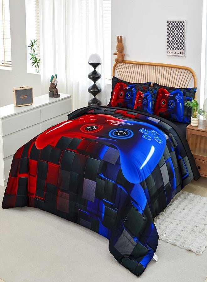PERFEMET 6 Pieces Kids Comforter Sets Twin Size Red and Blue Game Console Bedding Set for Boys Girls Soft Fluffy 3D Cool Teen Gamer Bed in A Bag for All Seasons(Red Blue, Twin) - Image 2