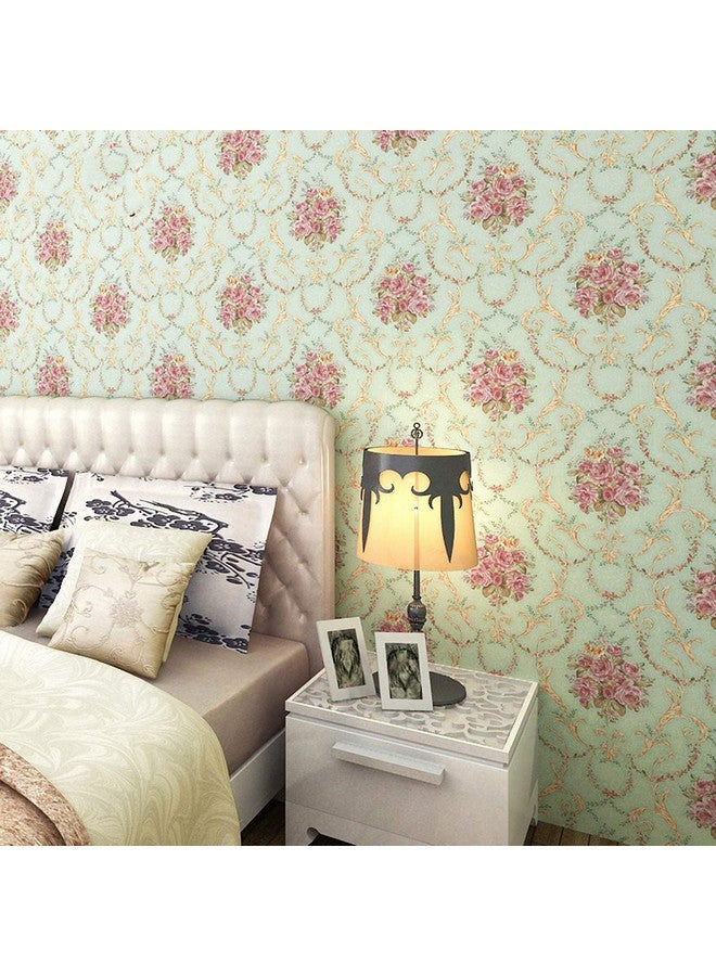 Wolpin Wall Stickers Home DIY Decals Botanical Wallpaper (45 cm x 10 m) Damask Flower Self Adhesive PVC, Sage Green - Image 1