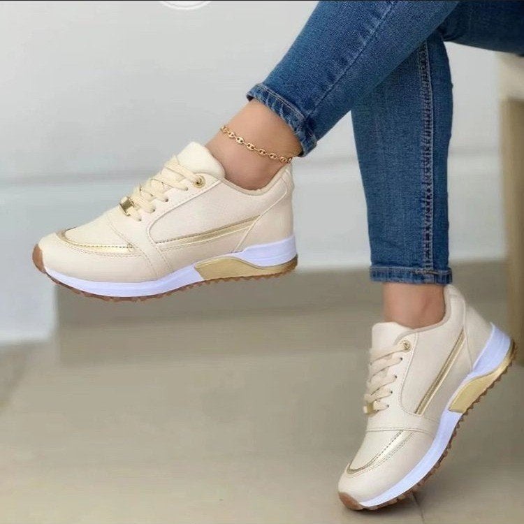 Large Size Cross-Lace Platform Sole Walking Casual Sports Shoes Flats Flat Round Toe Color Matching Shoes - Image 4