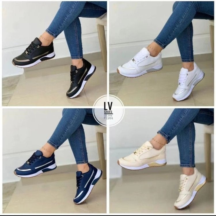 Large Size Cross-Lace Platform Sole Walking Casual Sports Shoes Flats Flat Round Toe Color Matching Shoes - Image 3