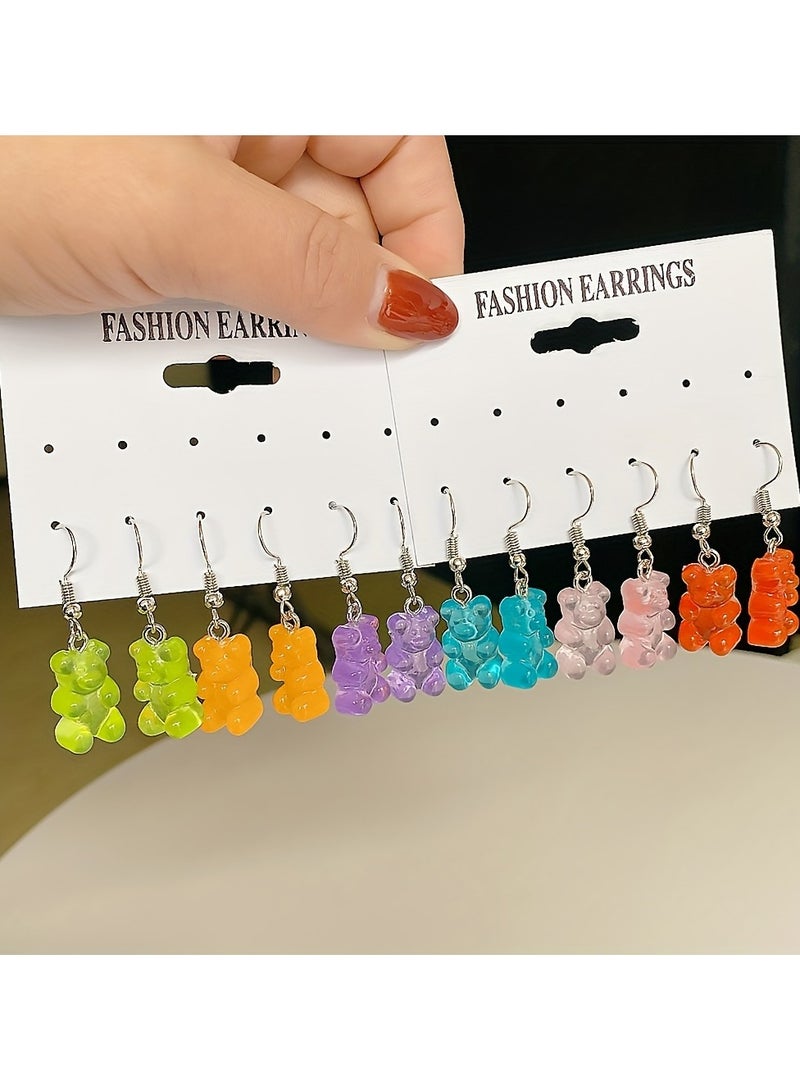 1 Set Of 15 Cute Bear Necklace Earrings Resin Candy Color Cartoon Pendants, Fashion Girls Necklace  - Image 5