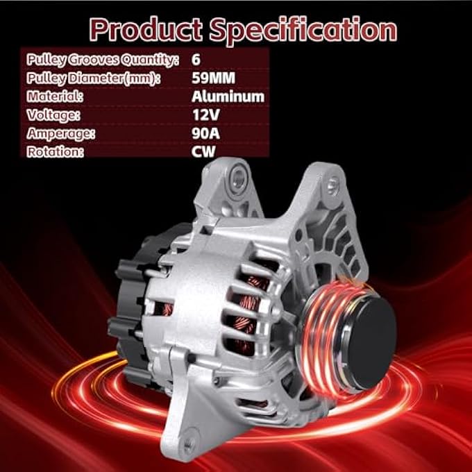 SOASEMBE 11610 Alternator 90A 1.8L/2.0L Compatible with Hyundai Elantra/Elantra GT/Elantra Coupe, Kia Soul/Forte/Forte5/Forte Koup 2011-2017 High Output Alternator Replacement 373002E200 6-Groove Clutch Pulley - Image 3