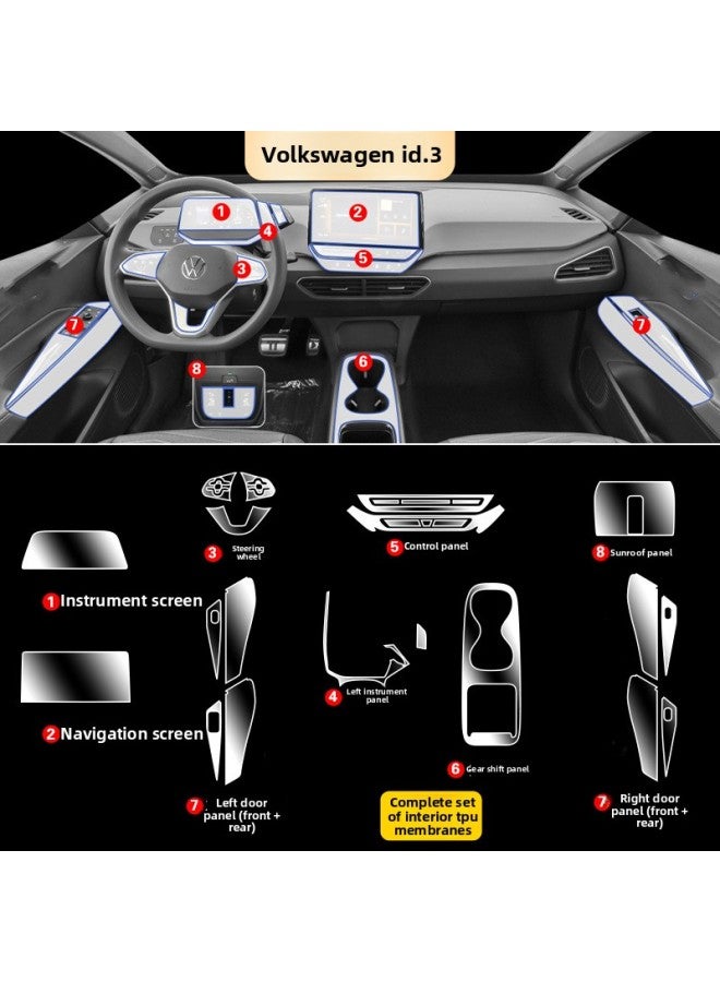 General 21-24 Volkswagen ID3 Special Interior Film Screen Protective Film Center Console Film Instrument Panel Modified Transparent Film-Color:21-24 Volkswagen Id3_full Set Of Tpu Soft Film (without Navigat  - Image 3
