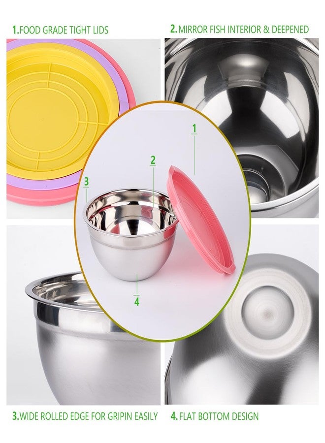Leidawn Mixing Bowls with Lids for Kitchen - 25 PCS Stainless Steel Nesting Colorful Mixing Bowls Set for Baking,Mixing,Serving & Prepping,Size 5, 3.7, 2.8, 2.3, 1.7, 1.1, 0.7QT,11 Cooking Utensils - Image 2