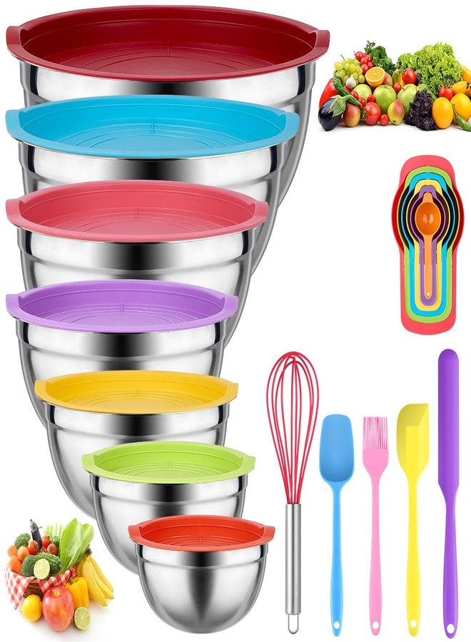 Leidawn Mixing Bowls with Lids for Kitchen - 25 PCS Stainless Steel Nesting Colorful Mixing Bowls Set for Baking,Mixing,Serving & Prepping,Size 5, 3.7, 2.8, 2.3, 1.7, 1.1, 0.7QT,11 Cooking Utensils - Image 1