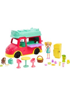 Polly Pocket Playset With 3-Inch Doll, Pet Puppy & Food Accessories, Swirlin' Smoothie Truck Transforming Vehicle Toy  - Image 1