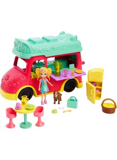 Polly Pocket Playset With 3-Inch Doll, Pet Puppy & Food Accessories, Swirlin' Smoothie Truck Transforming Vehicle Toy  - Image 5
