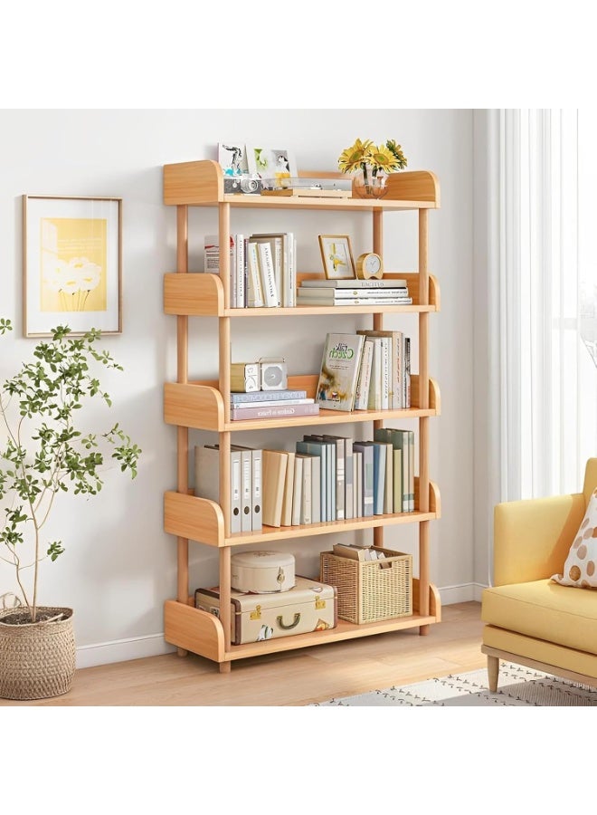 INSIJAM 5-Tier Wooden Open Bookcase Modern Freestanding Bookshelf Organizer with Side Panels Wood Storage Shelves Display Stand Plant Rack for Home and Office Storage Cabinet 5-Tier Wood 80CM - Image 1