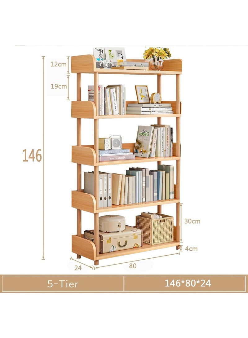 INSIJAM 5-Tier Wooden Open Bookcase Modern Freestanding Bookshelf Organizer with Side Panels Wood Storage Shelves Display Stand Plant Rack for Home and Office Storage Cabinet 5-Tier Wood 80CM - Image 2