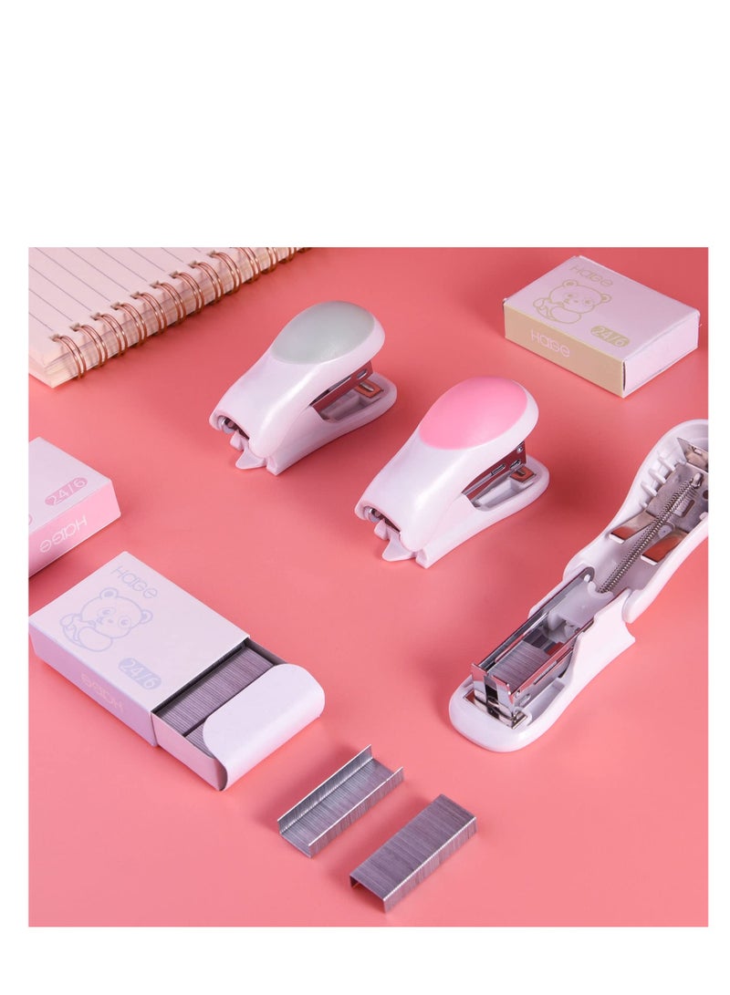 3 Pack Mini Stapler Set with 400 Standard Staples for Office and School Use, Compact Design for 2-24 Sheets, Includes Stapler Remover and Storage Box, Available in 3 Colors - Image 3