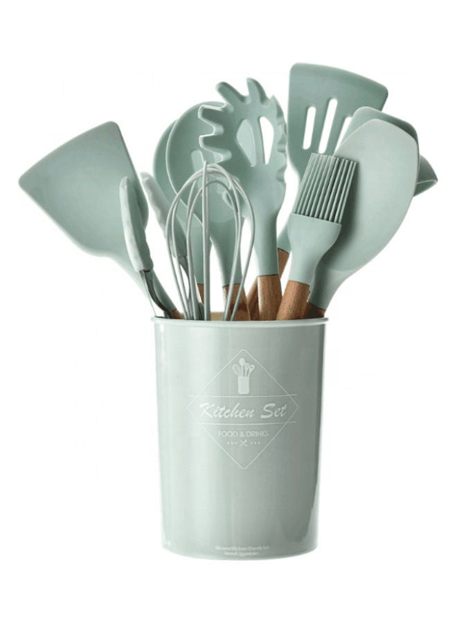 11-Piece Silicone Cooking Utensil Set With Holder Mint Green 12X12X33cm - Image 3