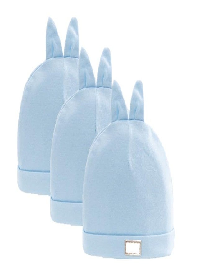 DCELLA Baby Hat for Newborn Cap Kids Bunny Hats Children Soft Cotton Breathable Sweat-Absorbent Boys Girls Baby Stuff (0-24 Months Unisex) (Blue, Pack of 3) - Image 1