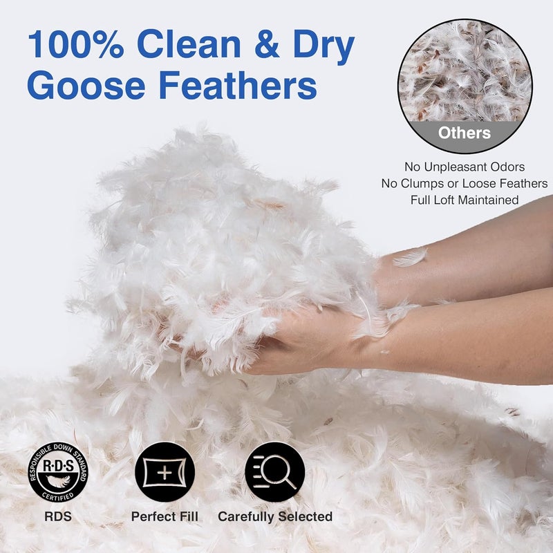 zibroges Goose Feather Pillow Queen Size Pack of 2 - Down Hotel Bed Pillows for Sleeping, Soft 600 Thread Count Cotton Cover, Fluffy Support Surround Fill Polyester for Back, Stomach, Side Sleepers - Image 2