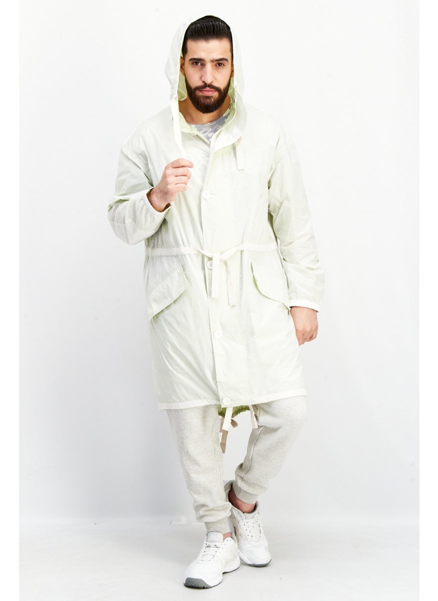 Jack Jones Men Windowpane Hooded Windbreaker Jacket, White/Green  - Image 3