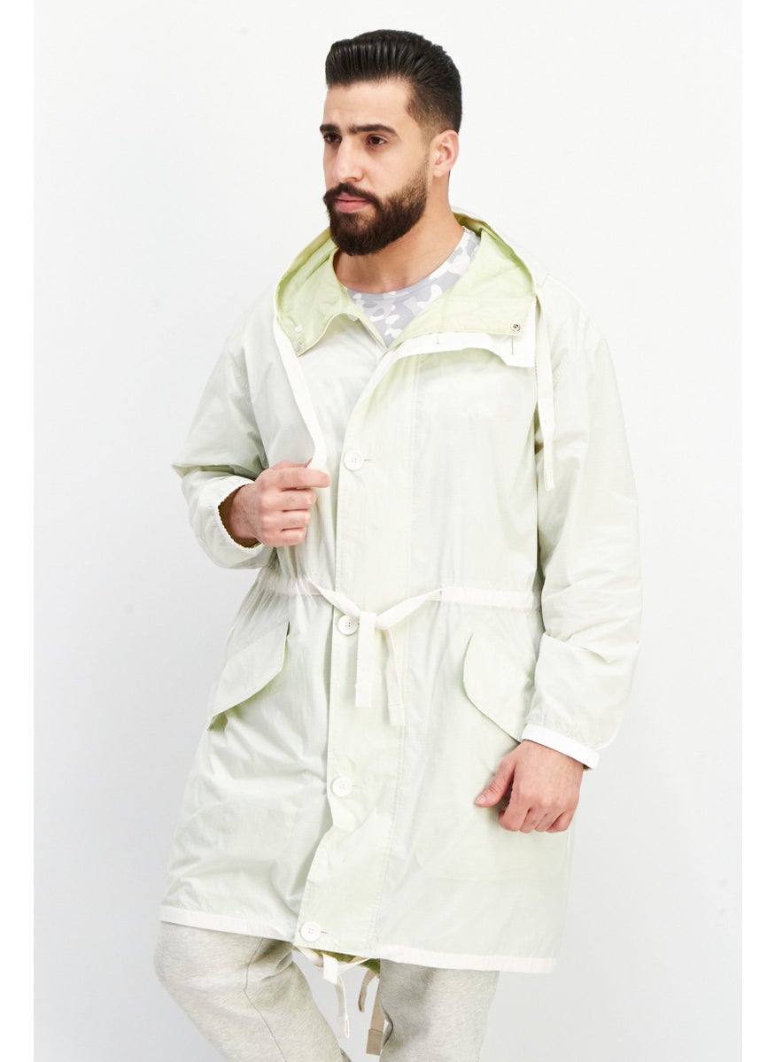 Jack Jones Men Windowpane Hooded Windbreaker Jacket, White/Green  - Image 1