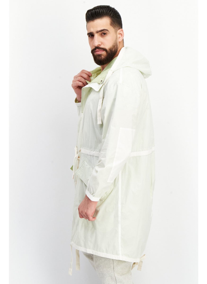 Jack Jones Men Windowpane Hooded Windbreaker Jacket, White/Green  - Image 2