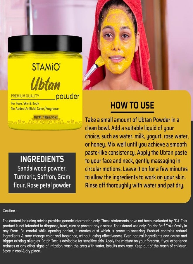STAMIO Ubtan Powder 100 gm for Face Pack, Bath, Skin Care, Mask, Body, Bridal, Haldi | Natural, Chemical Free | Enriched with Turmeric, Saffron, Gram flour, Rose Petal | In Jar 3.53 oz - Image 4