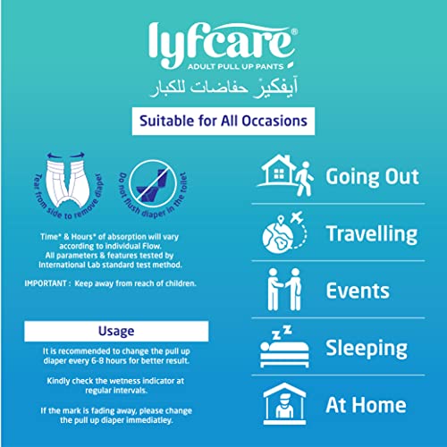 Lyfcare Adult Diapers Medium Size (M) - 20 Units (Pack of 2) | Unisex Diapers Pants Style | Waist (60-85 cm) | Wetness Indicator, Super Absorb, 360° Protection & 0% Leakage | For Men & Women - Image 3