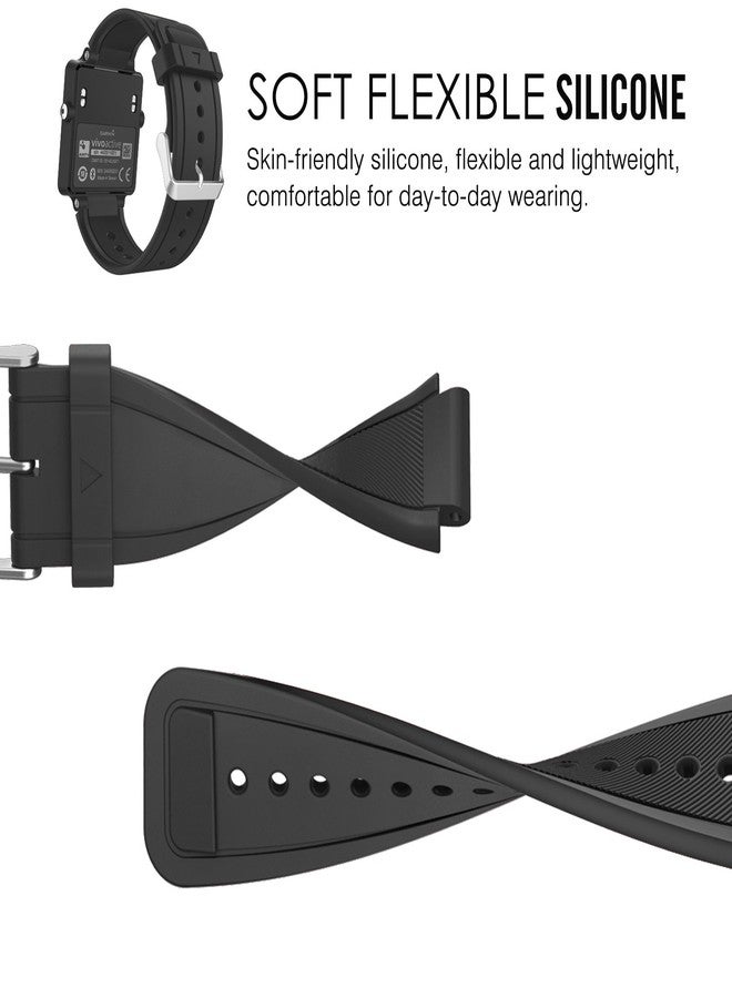 MoKo Watch Band Compatible with Garmin Vivoactive, Soft Silicone Replacement Fitness Bands Wristbands with Metal Clasps for Garmin Vivoactive/Vivoactive Acetate Sports GPS Smart Watch - BLACK - Image 5
