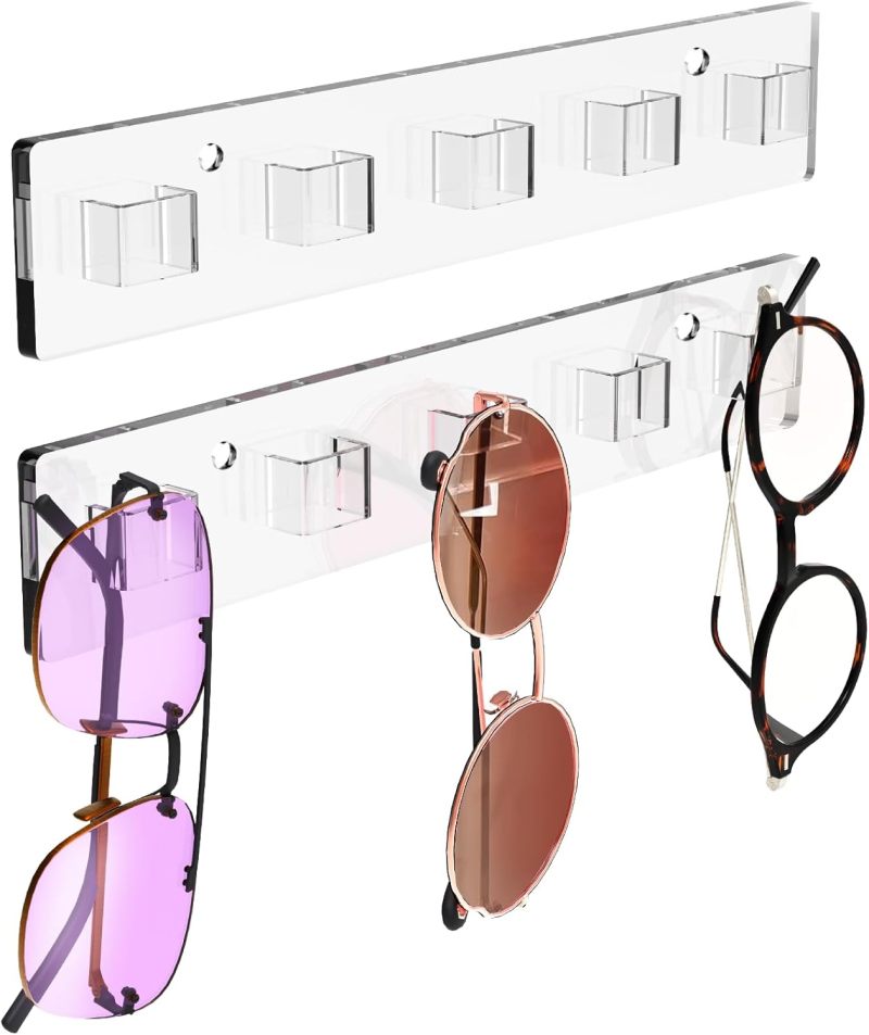 حامل نظارات شمسية من الأكريليك الشفاف - حامل نظارات مركب على الحائط لتخزين في الحمام أو المدخل - Image 1