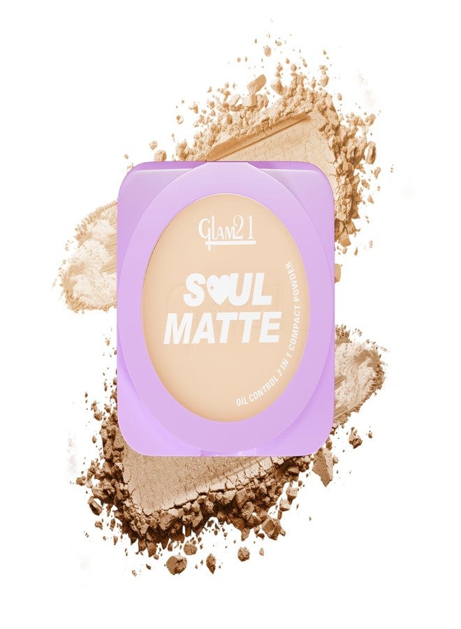Glam 21 Glam21 Soul Matte Oil Control 2 in 1 Compact Powder | 2 Matte Shades | Air Light Formula & Stay Upto 10 hrs | Rich With Hyaluronic Acid, Squalane & Mango Butter |SPF20 |18gm- Soft Vanilla 04 - Image 1