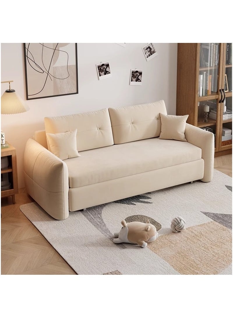 Organized Home Light Luxury Multifunctional Foldable Storage Small Apartment Living Room Single and Double Balcony Bedroom Dual-purpose Cream Style Skin-Friendly Velvet Sofa Bed Off-White  - Image 1