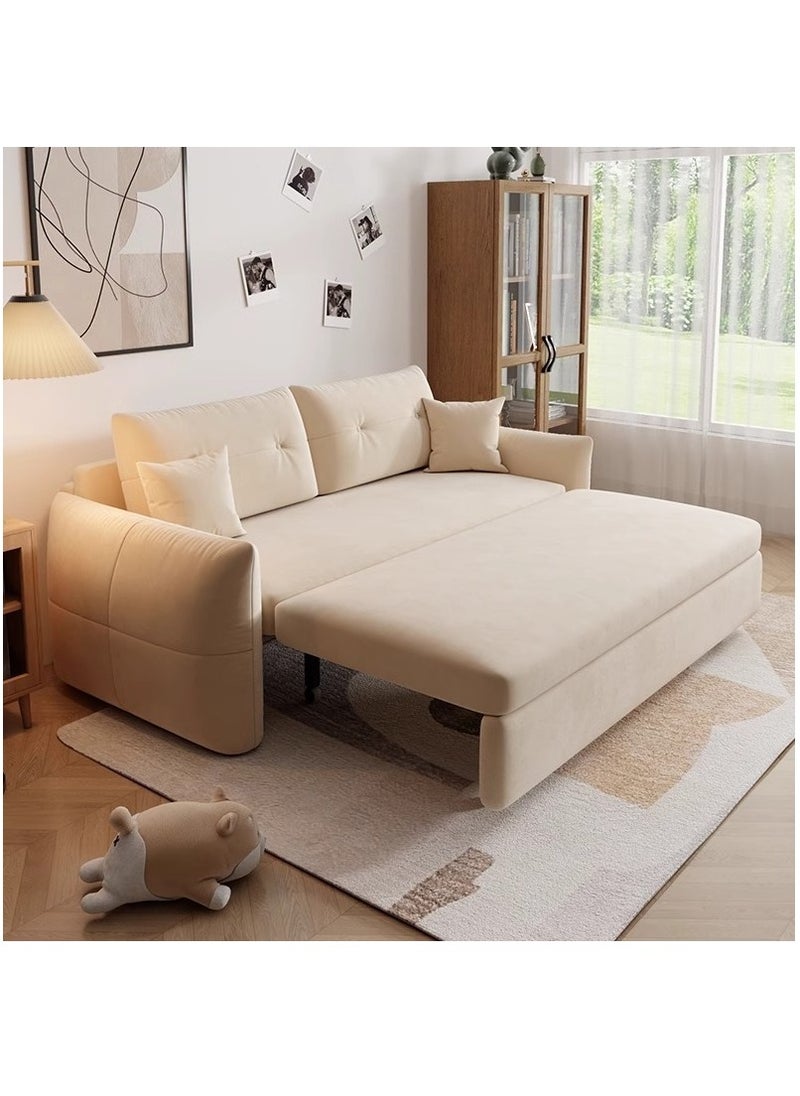 Organized Home Light Luxury Multifunctional Foldable Storage Small Apartment Living Room Single and Double Balcony Bedroom Dual-purpose Cream Style Skin-Friendly Velvet Sofa Bed Off-White  - Image 2