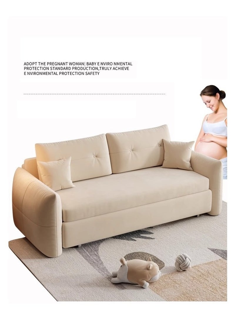 Organized Home Light Luxury Multifunctional Foldable Storage Small Apartment Living Room Single and Double Balcony Bedroom Dual-purpose Cream Style Skin-Friendly Velvet Sofa Bed Off-White  - Image 4