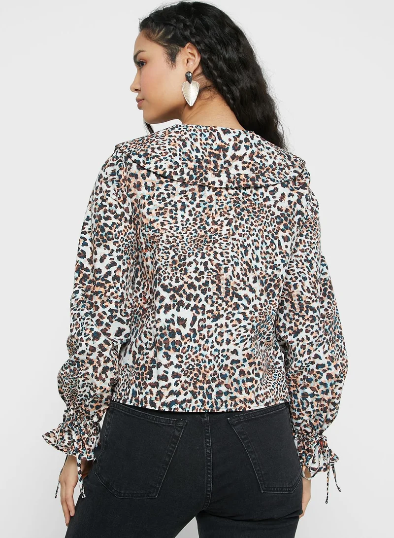 TOPSHOP Printed Puff Sleeve Top