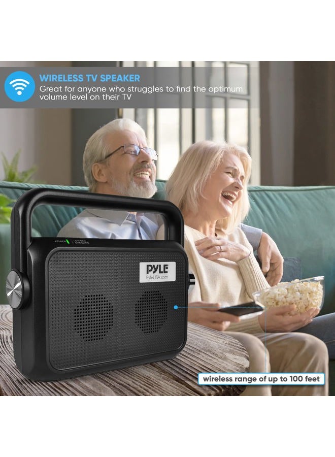 Pyle Wireless Portable Speaker Soundbox - 2.4ghz Full Range Stereo Sound Digital TV MP3 iPod Analog Cable w/ Headset Jack Voice Enhancing Audio Hearing Assistance - PTVSP18BK - Image 4